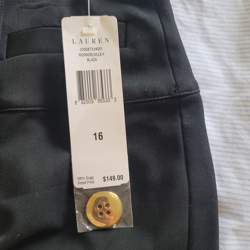 Womens Lauren Ralph Lauren Black Wide Leg Sailor Trouser Pants Gold Button Sz 16 - Picture 6 of 9